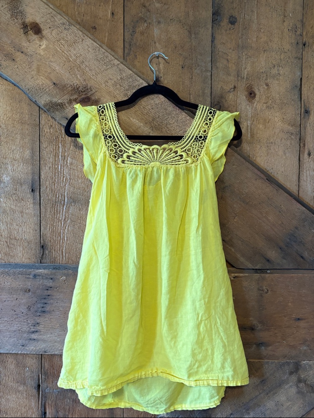 J. Crew‎ Yellow Embroidered Scoop Neck Tunic Top Flutter Sleeve Small